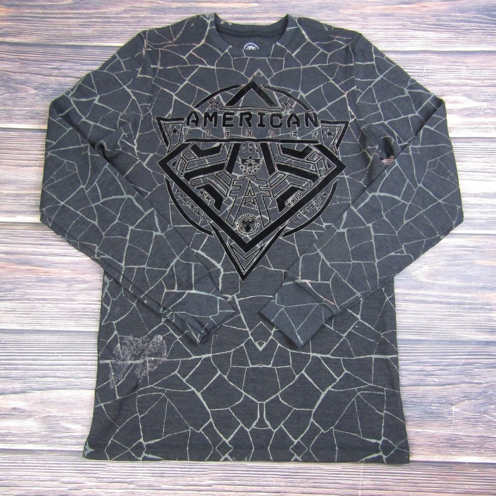 American Fighter Mens Medium Training T Shirt UFC MMA Gym‎ Workout Gray Thermal